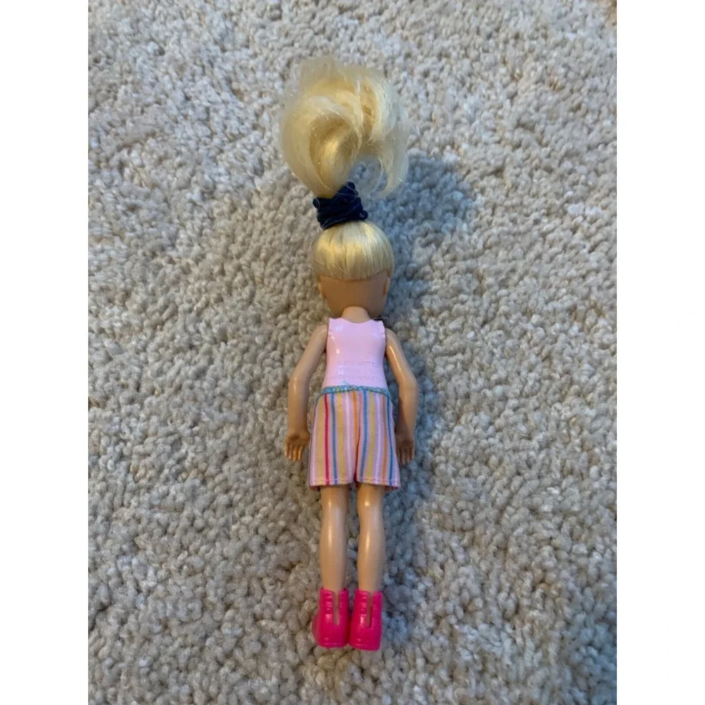 Barbie Chelsea Doll Blonde Hair Pink Striped Outfit Hot Pink Shoes 6